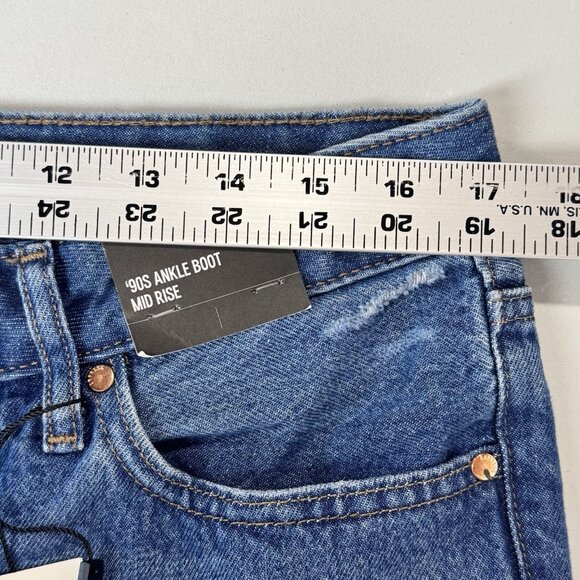 Express Jeans Womens 10L Blue 90s Ankle Boot Mid Rise Raw Hem Distressed Denim - Picture 6 of 10